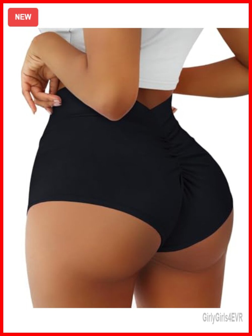 Women's High Waist V Back Yoga Booty Shorts Black